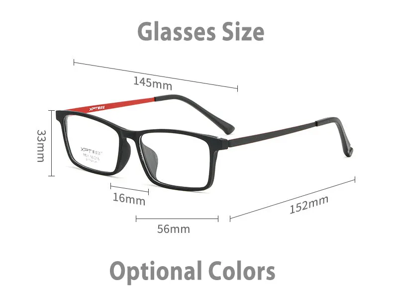 Hotony Unisex Full Rim Rectangle TR 90 Resin B Titanium Frame Eyeglasses 9821