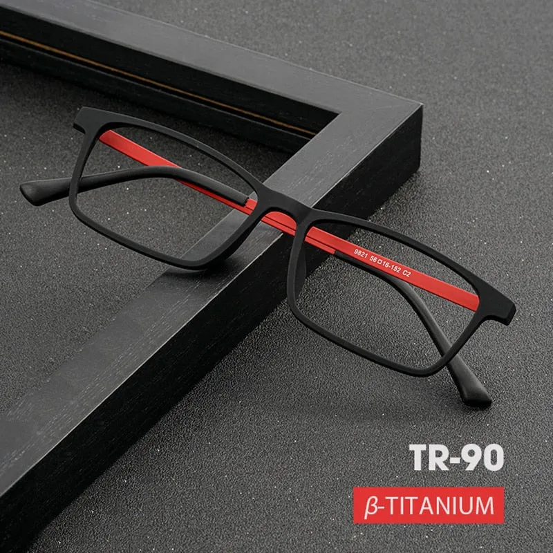 Hotony Unisex Full Rim Rectangle TR 90 Resin B Titanium Frame Eyeglasses 9821