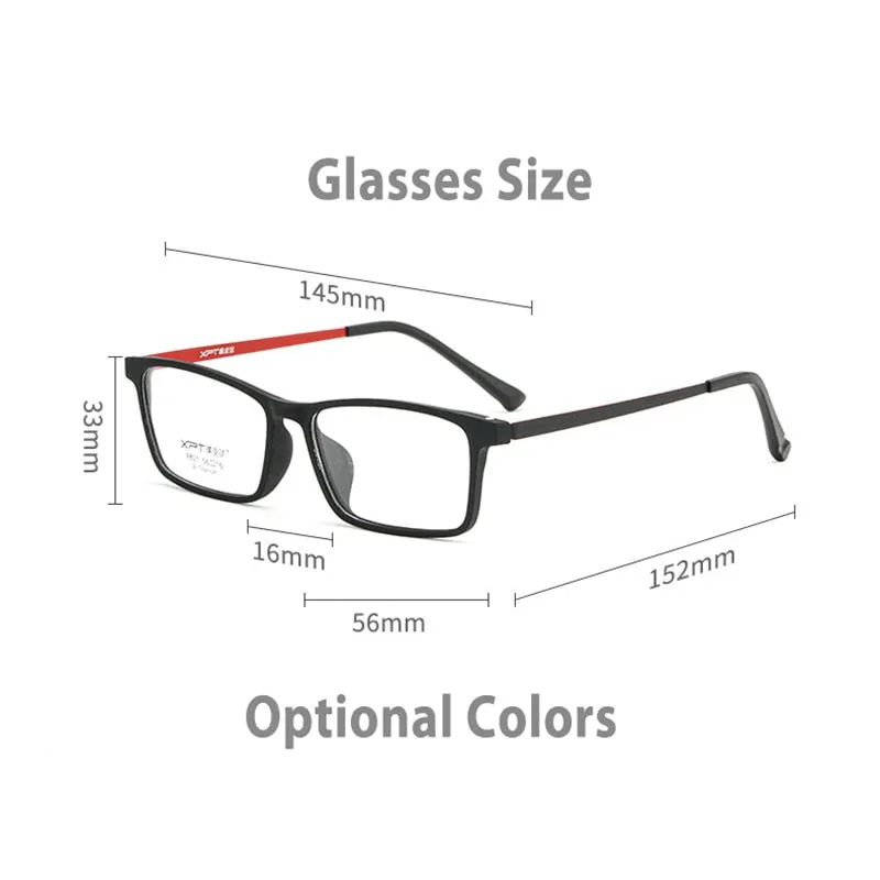 Hotony Unisex Full Rim Rectangle TR 90 Resin B Titanium Frame Eyeglasses 9821