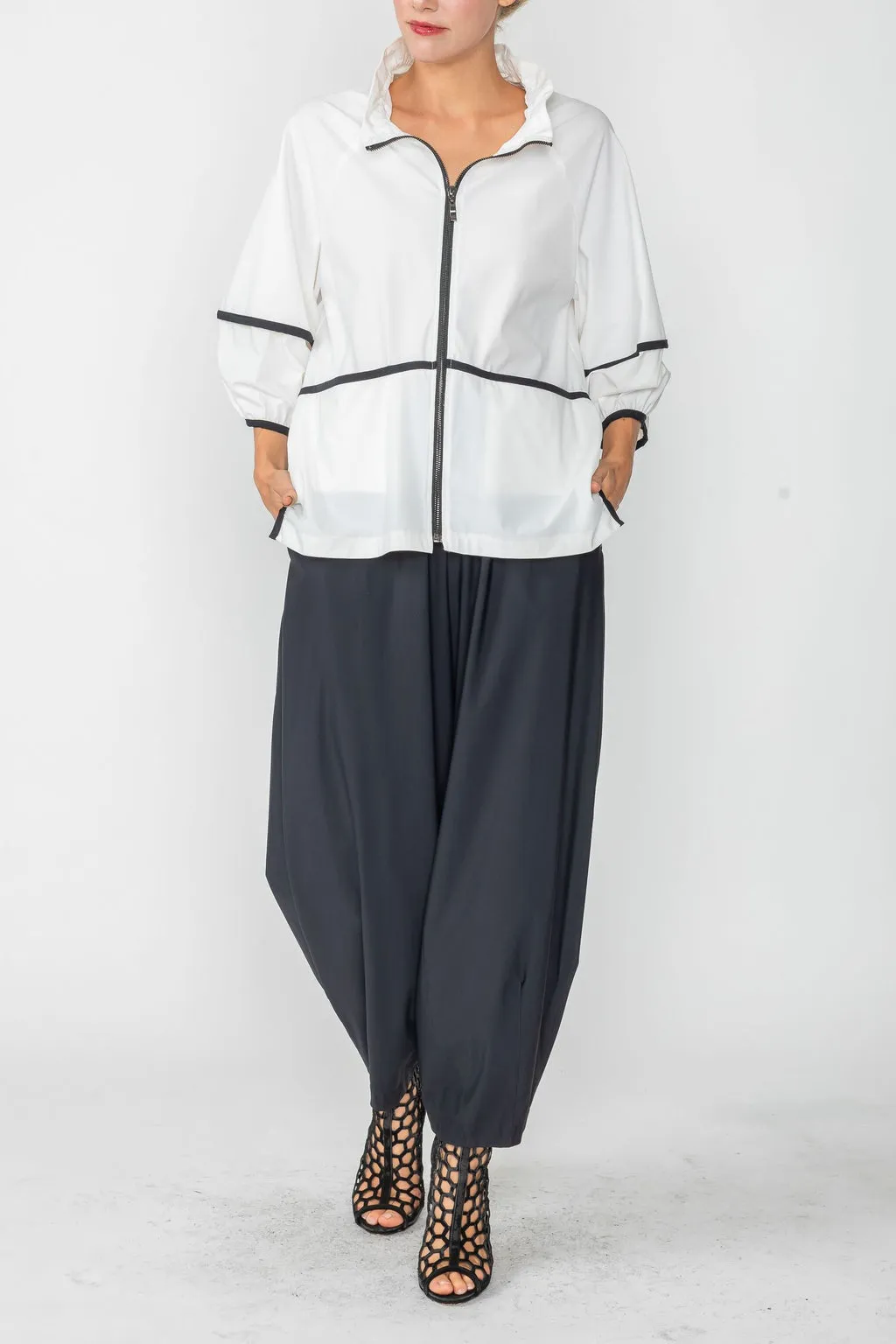 IC Collection Short Zip Jacket in White/Black - 6010J-WT - Sizes S & XXL Only!