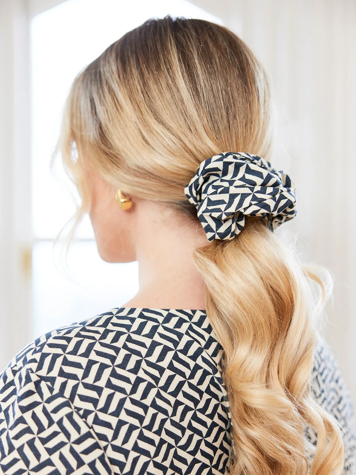 India - Hair Scrunchie - Lola Navy Geo Print