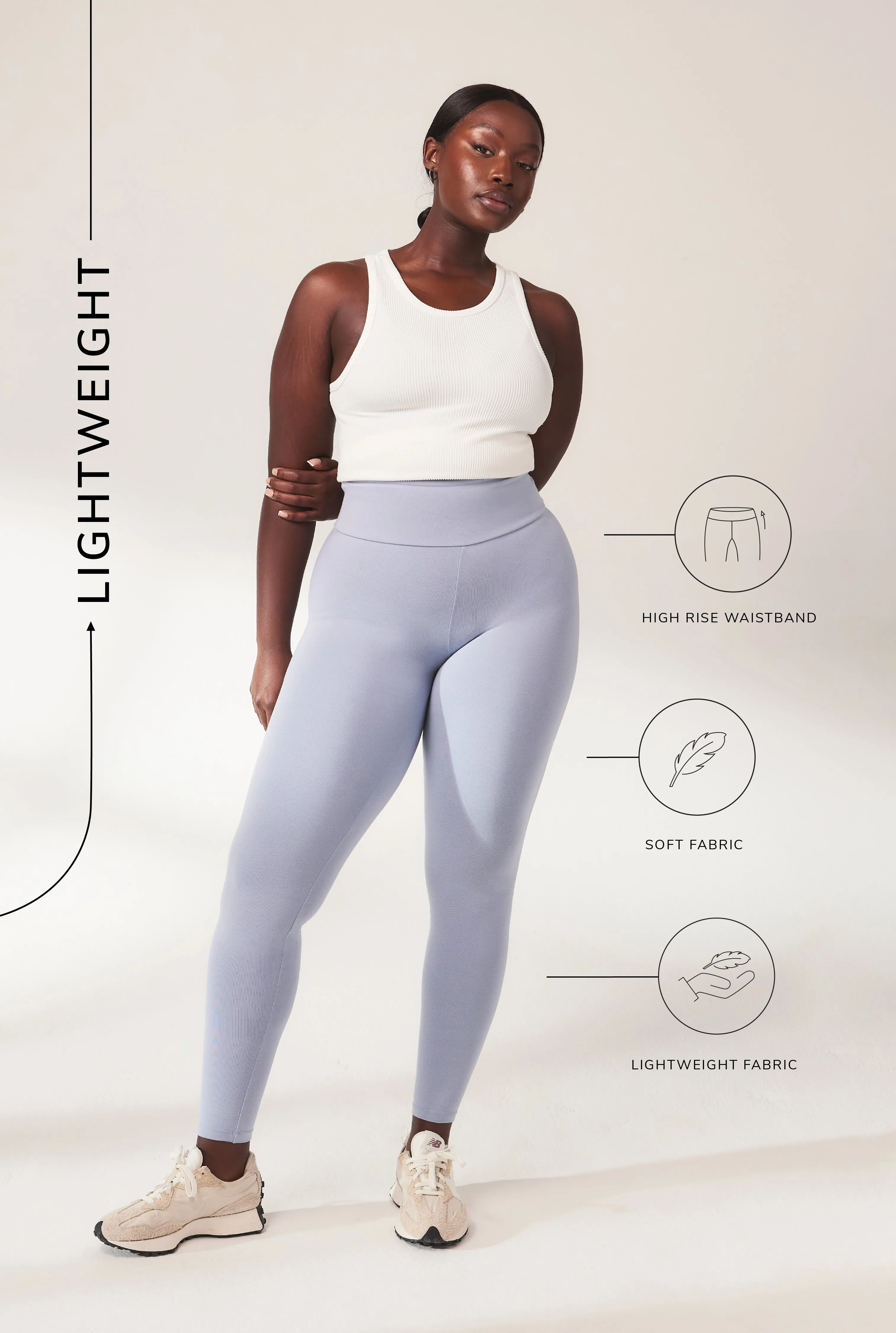 Lightweight Everyday High Waisted Leggings - Powder Blue