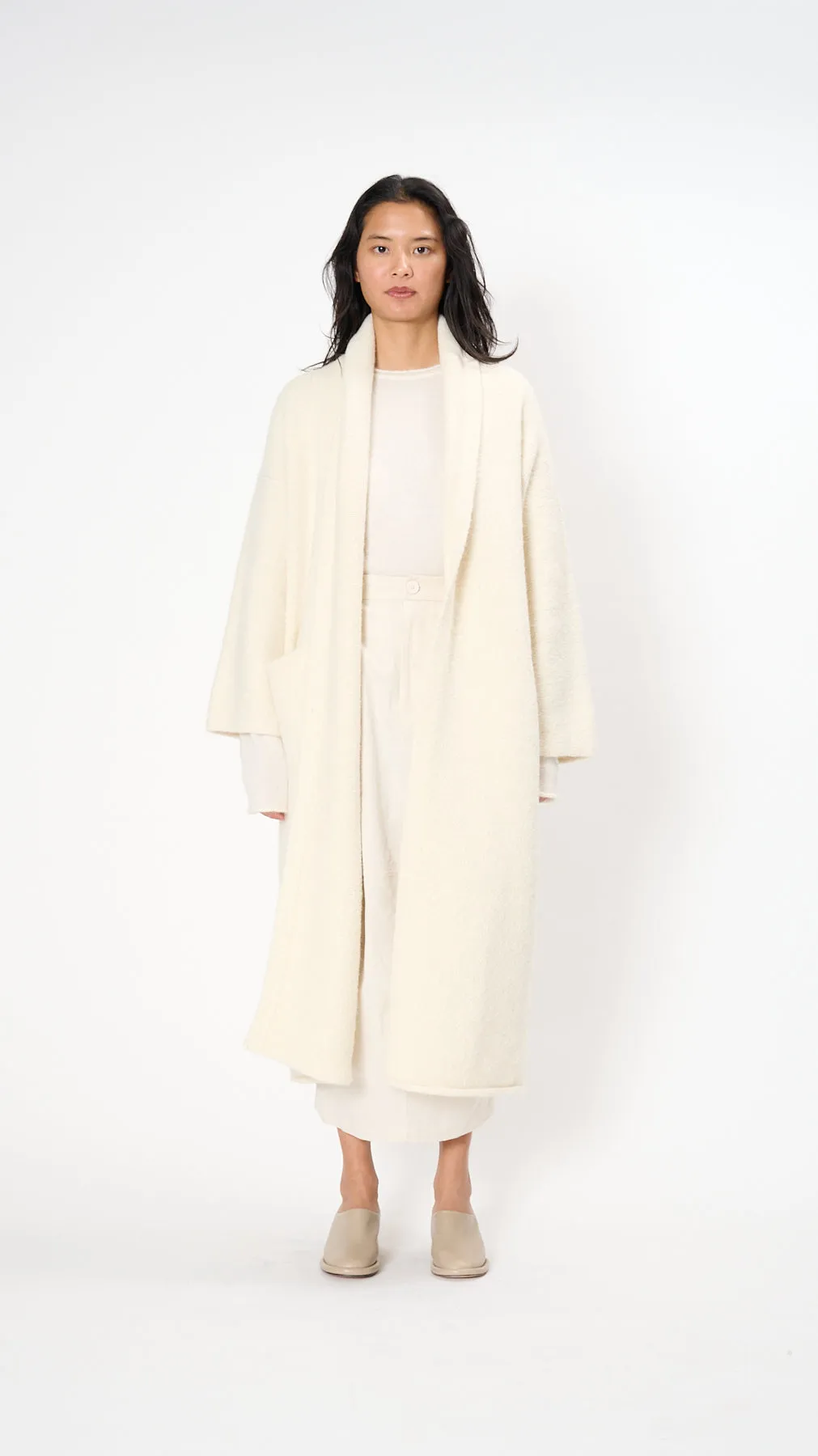 Long Shawl Cardigan in Raw White