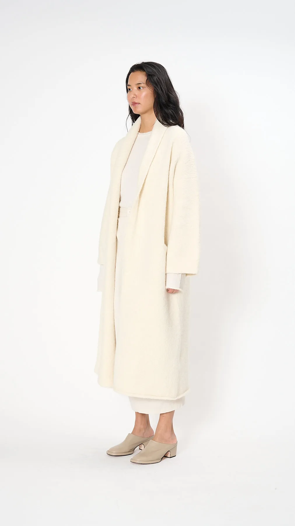 Long Shawl Cardigan in Raw White