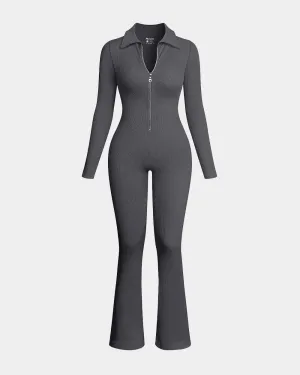 Long Sleeve Zipper Wide Leg Jumpsuits