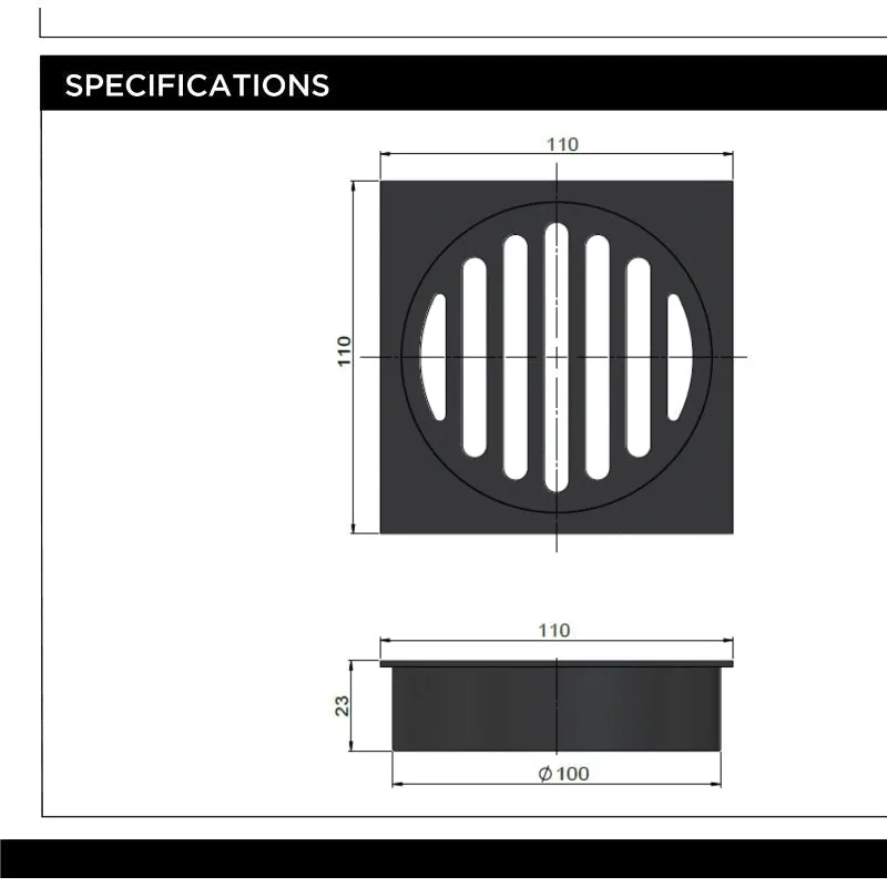 Meir Square Floor Grate Shower Drain 100mm Outlet - Lustre Bronze