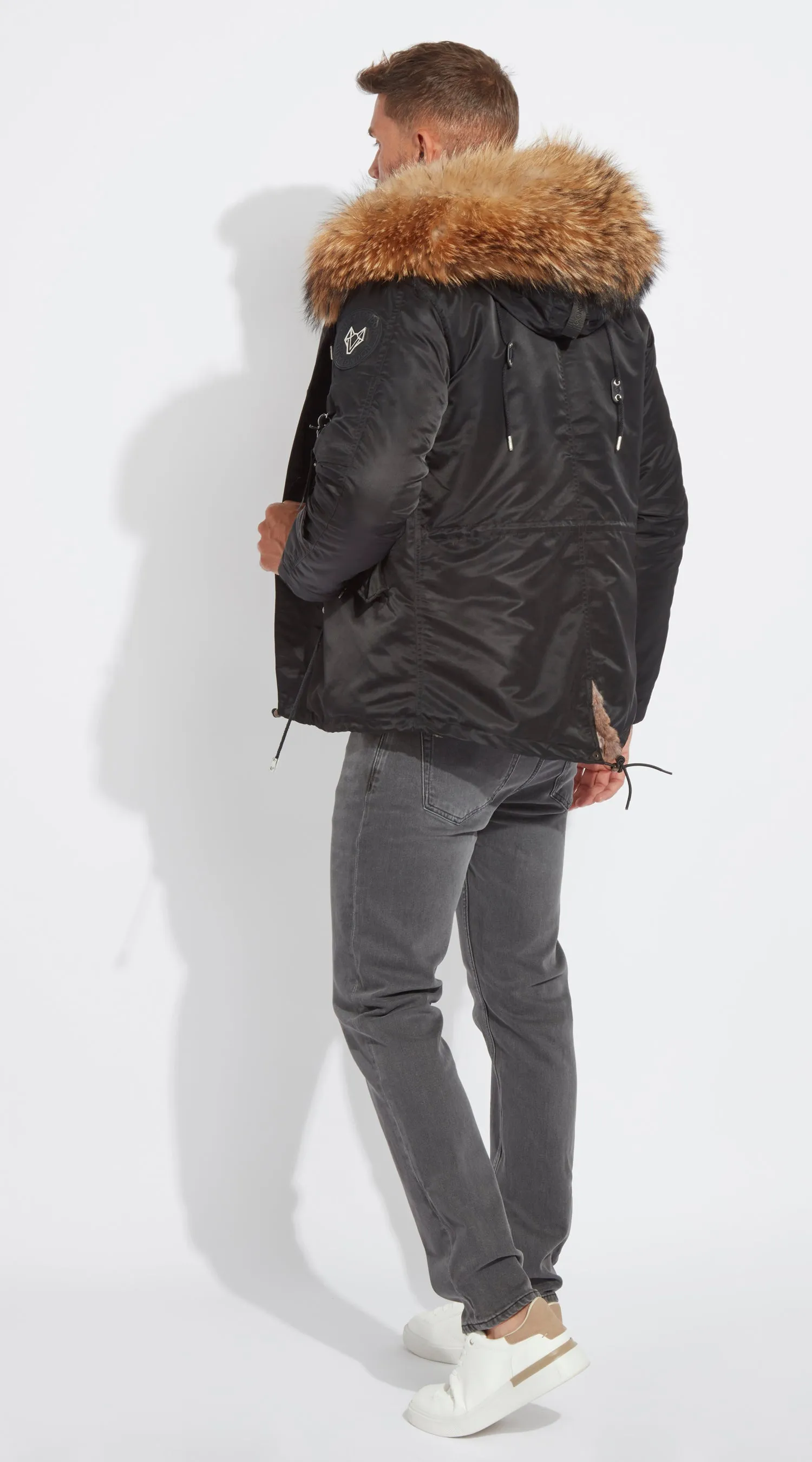 Mens Black Water-Repellent Luxy Fur Parka - Natural