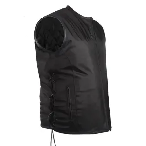 Mens Nylon Textile Motorcycle Vest With Leather Trim And Gun Pocket