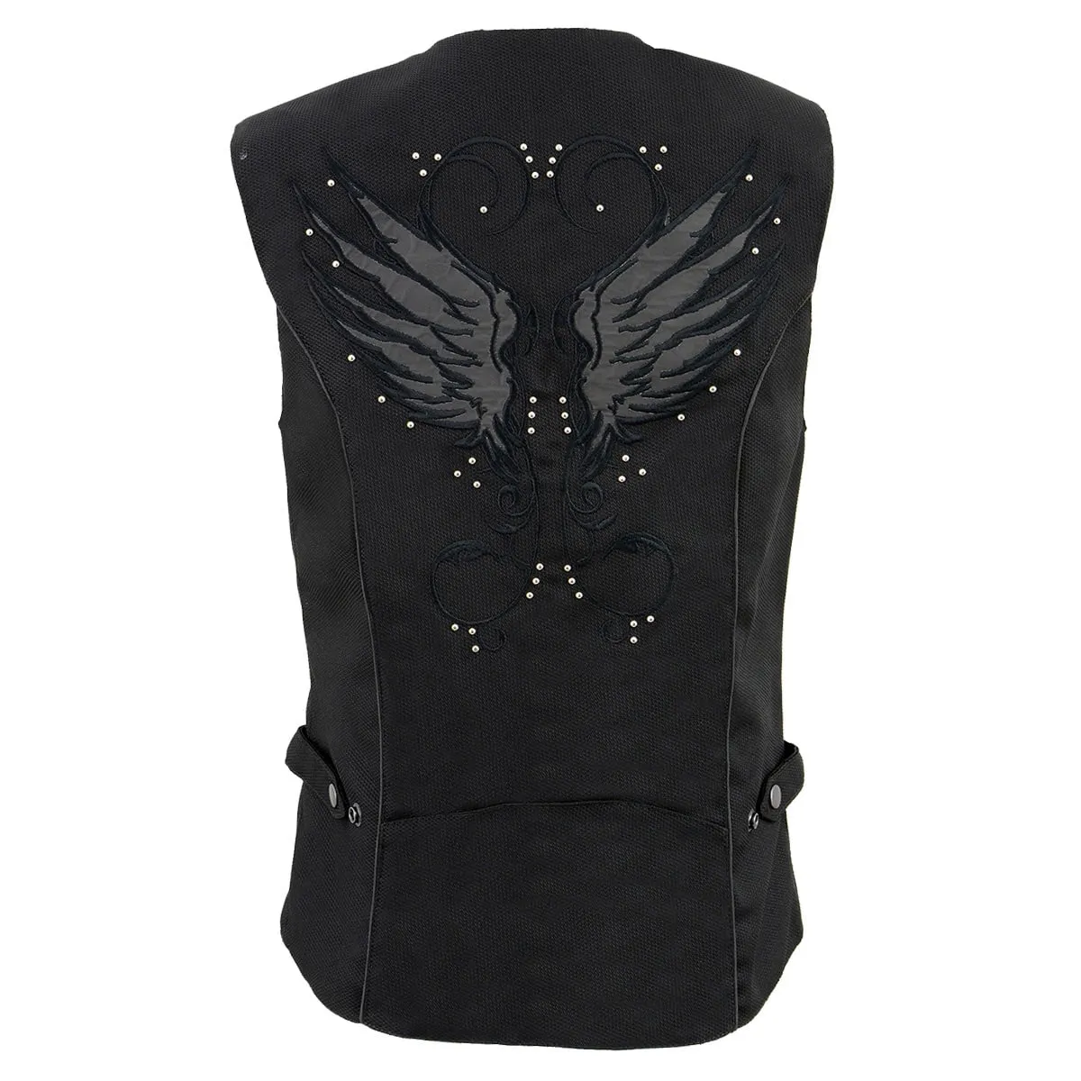 Milwaukee Leather SH1955 Ladies Black Textile Vest with Wing Embroidery