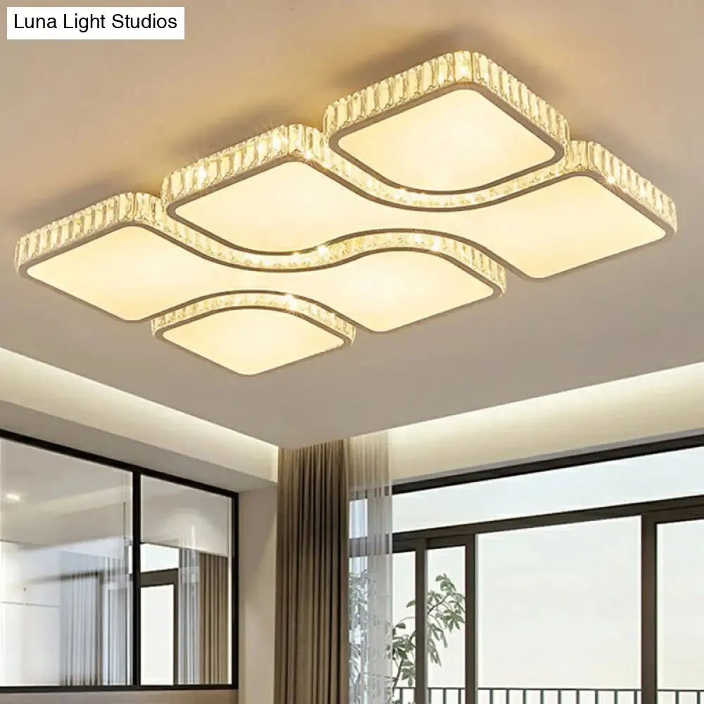 Modern Crystal Clear Rectangular LED Ceiling Mount Flushmount Light for Living Room