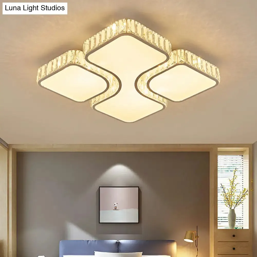 Modern Crystal Clear Rectangular LED Ceiling Mount Flushmount Light for Living Room