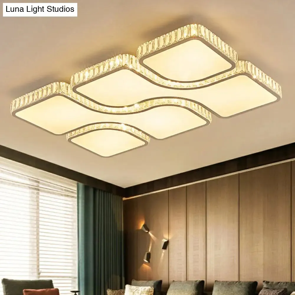 Modern Crystal Clear Rectangular LED Ceiling Mount Flushmount Light for Living Room