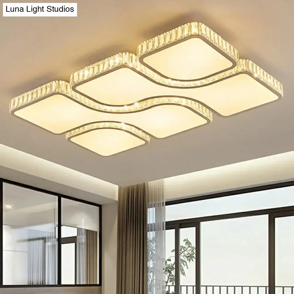 Modern Crystal Clear Rectangular LED Ceiling Mount Flushmount Light for Living Room