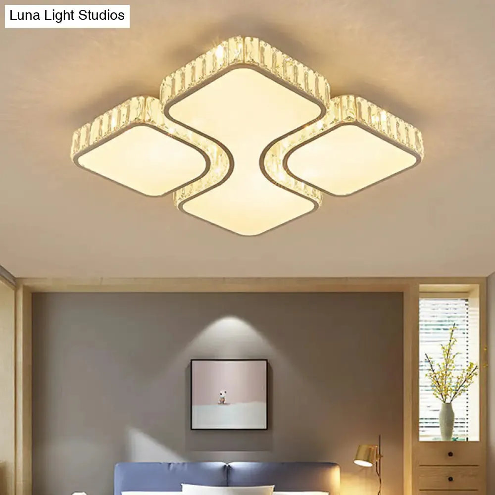 Modern Crystal Clear Rectangular LED Ceiling Mount Flushmount Light for Living Room