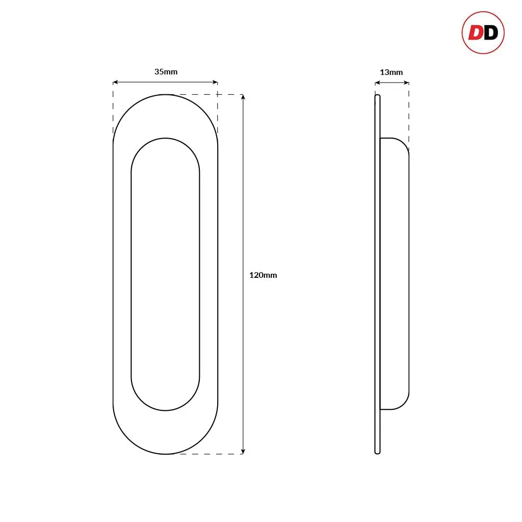 Pack of Three Burbank 120mm Sliding Door Oval Flush Pulls - Polished Gold Finish