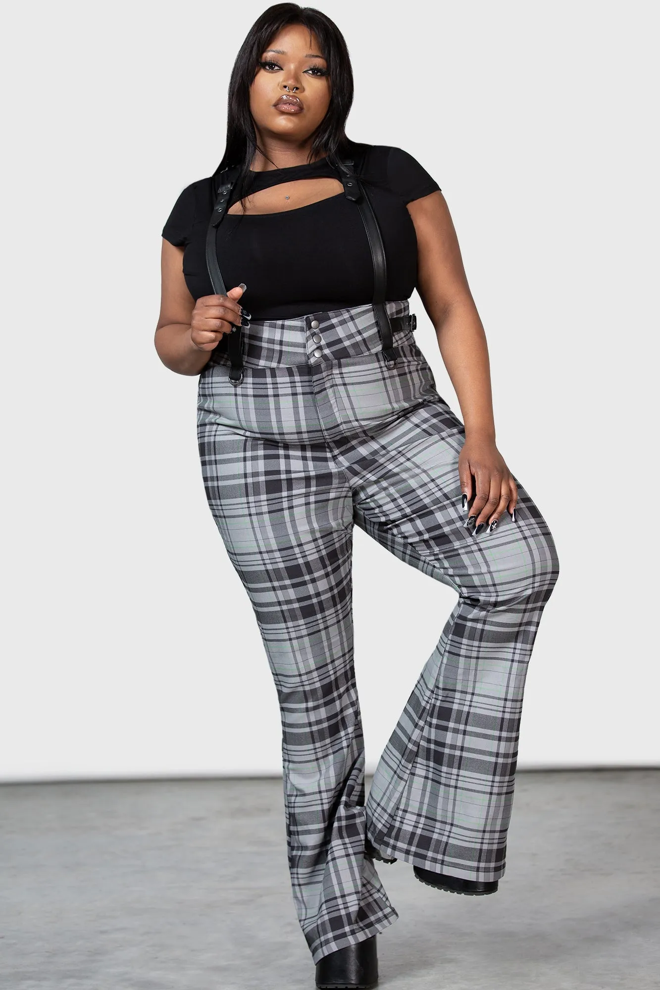 Prophet Of Doom Suspender Trousers [GREY TARTAN]