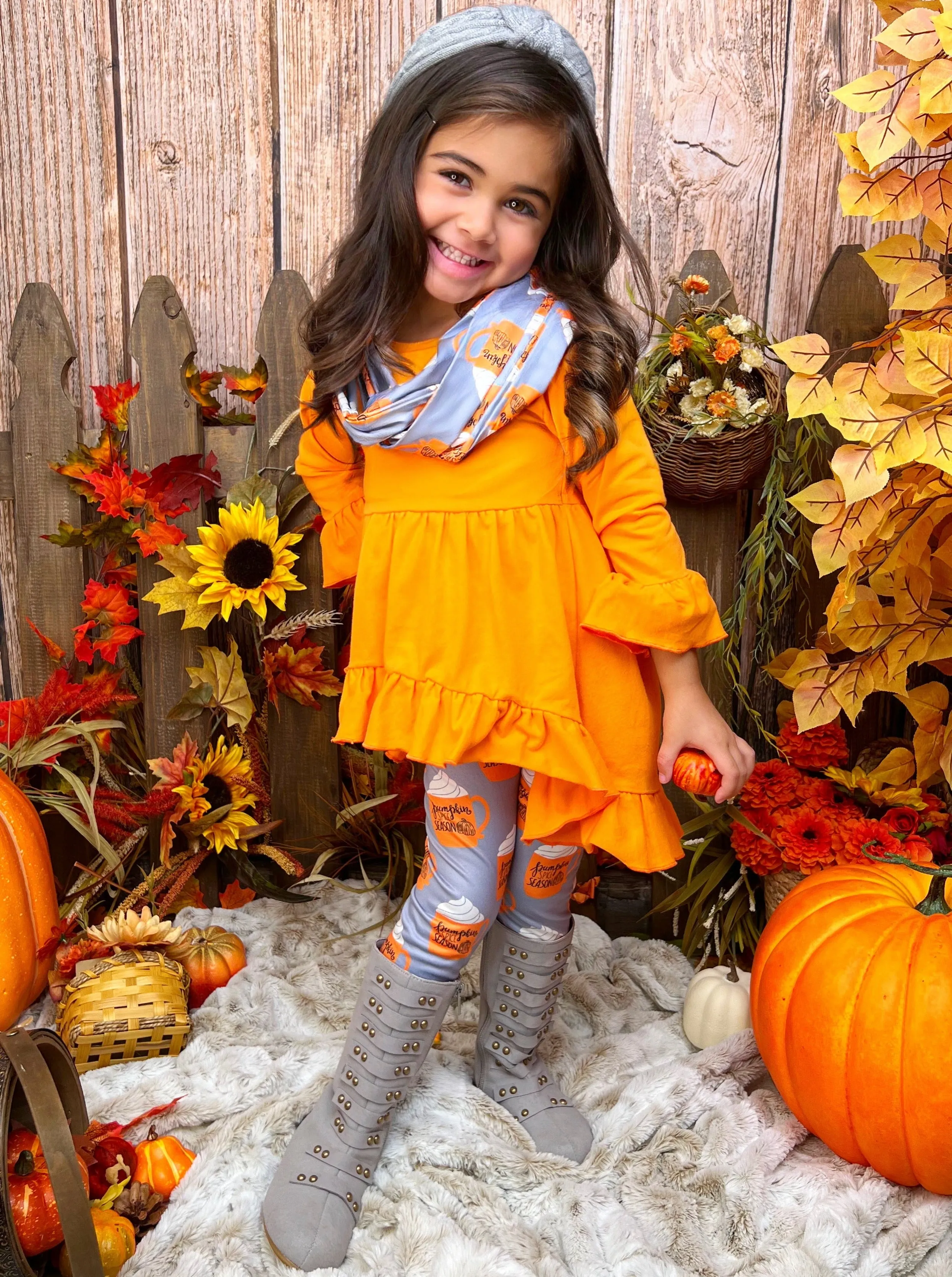 Pumpkin Spice Season Tunic, Scarf and Legging Set