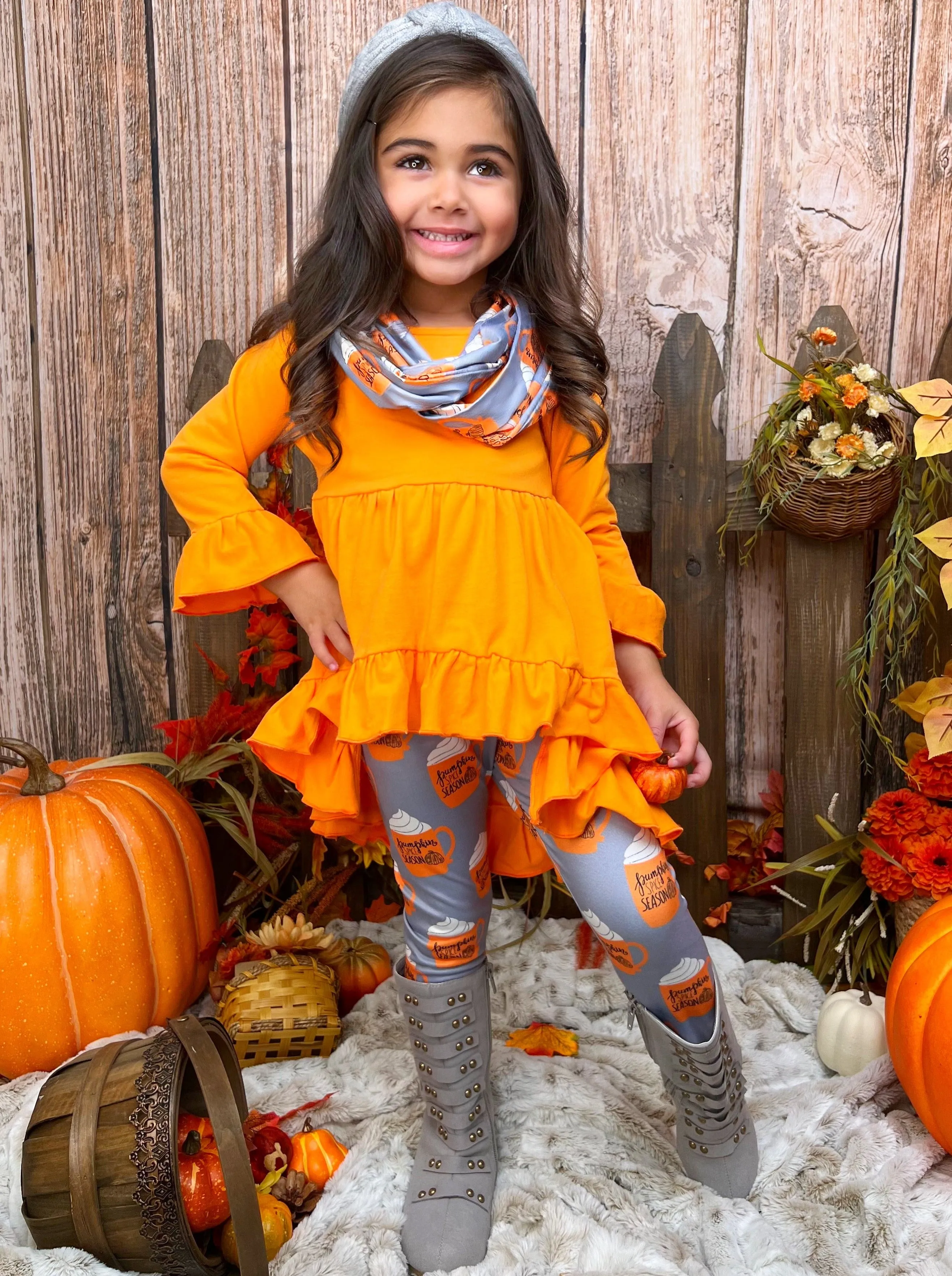 Pumpkin Spice Season Tunic, Scarf and Legging Set