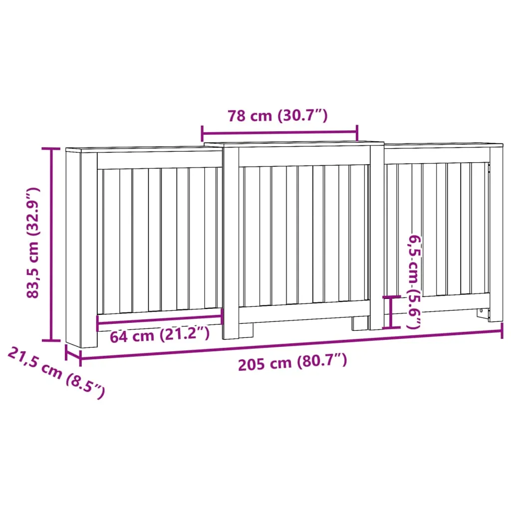 Radiator Cover Artisian Oak 205x21.5x83.5 cm Engineered Wood