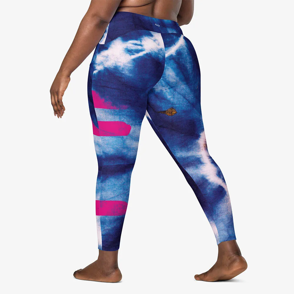 Recycled Printed Leggings "Tie Dye Stripe" Blue/Magenta with Pockets