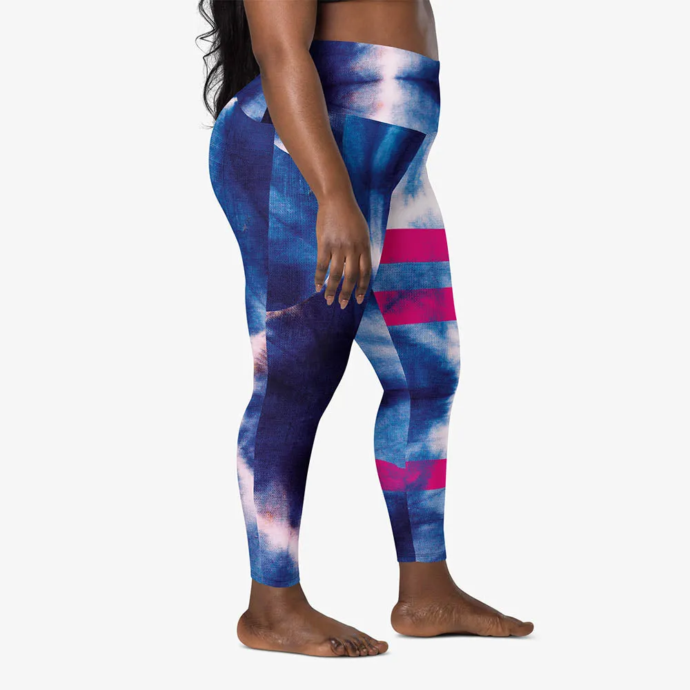 Recycled Printed Leggings "Tie Dye Stripe" Blue/Magenta with Pockets