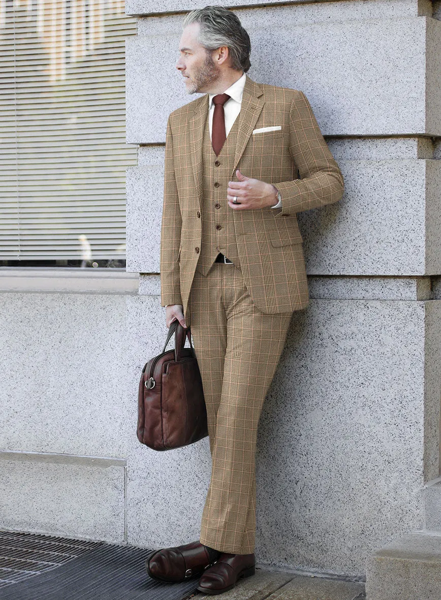 Reda Pale Brown Checks Wool Suit