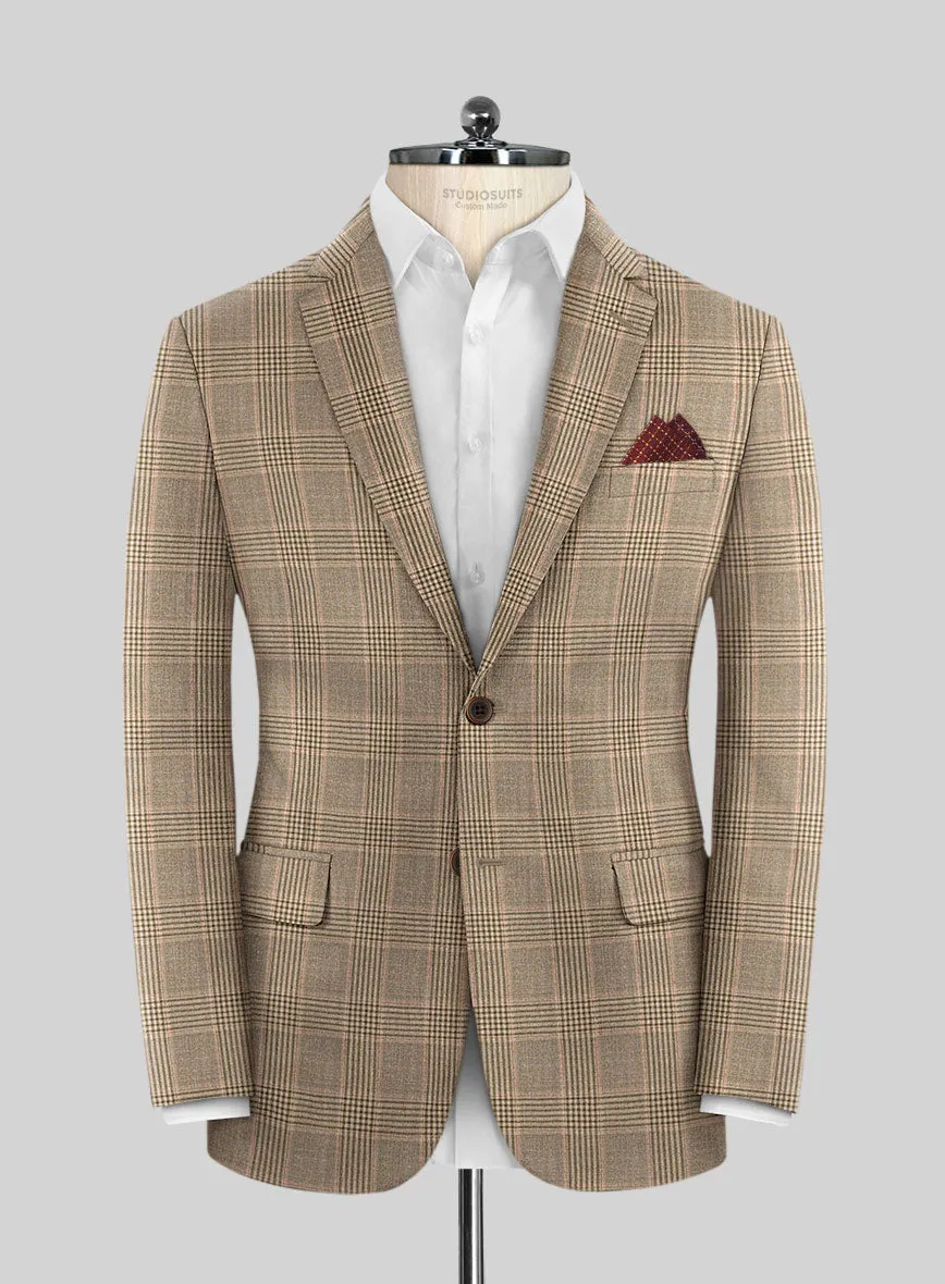 Reda Pale Brown Checks Wool Suit