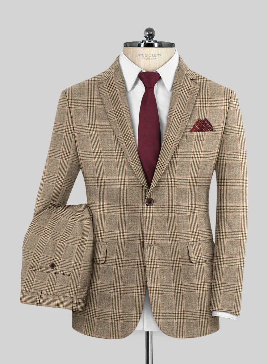 Reda Pale Brown Checks Wool Suit