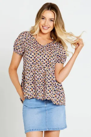 Sass - Isobelle Tiered Top- Navy Floral Ditsy