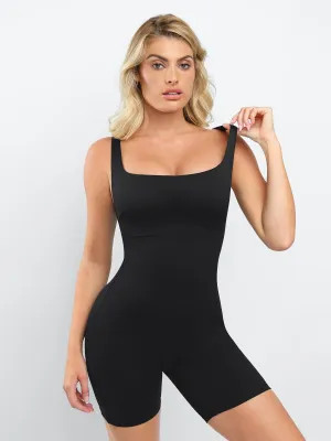 Shapewear Square Neck Slimming Mid-Thigh Workout Romper