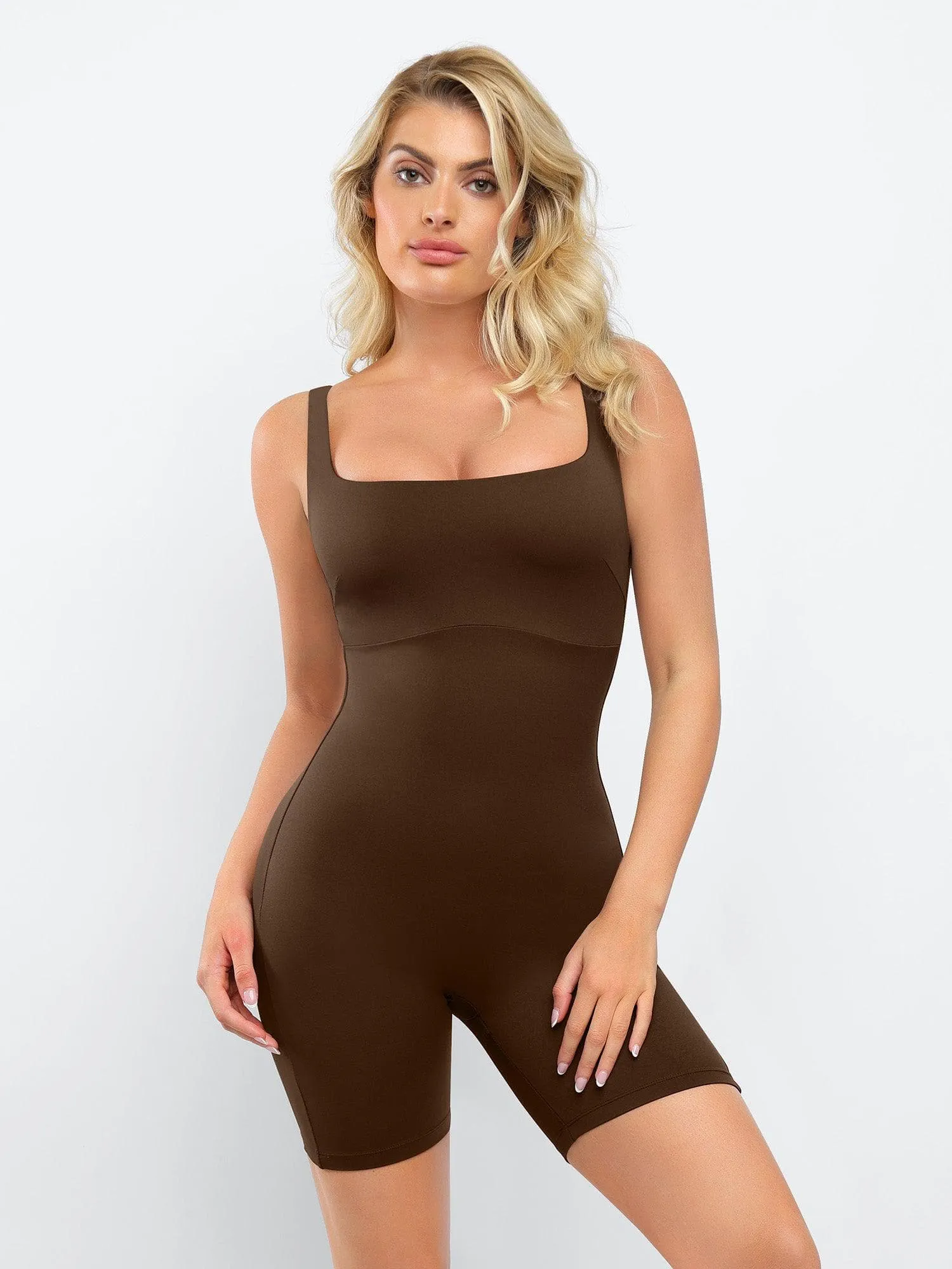 Shapewear Square Neck Slimming Mid-Thigh Workout Romper