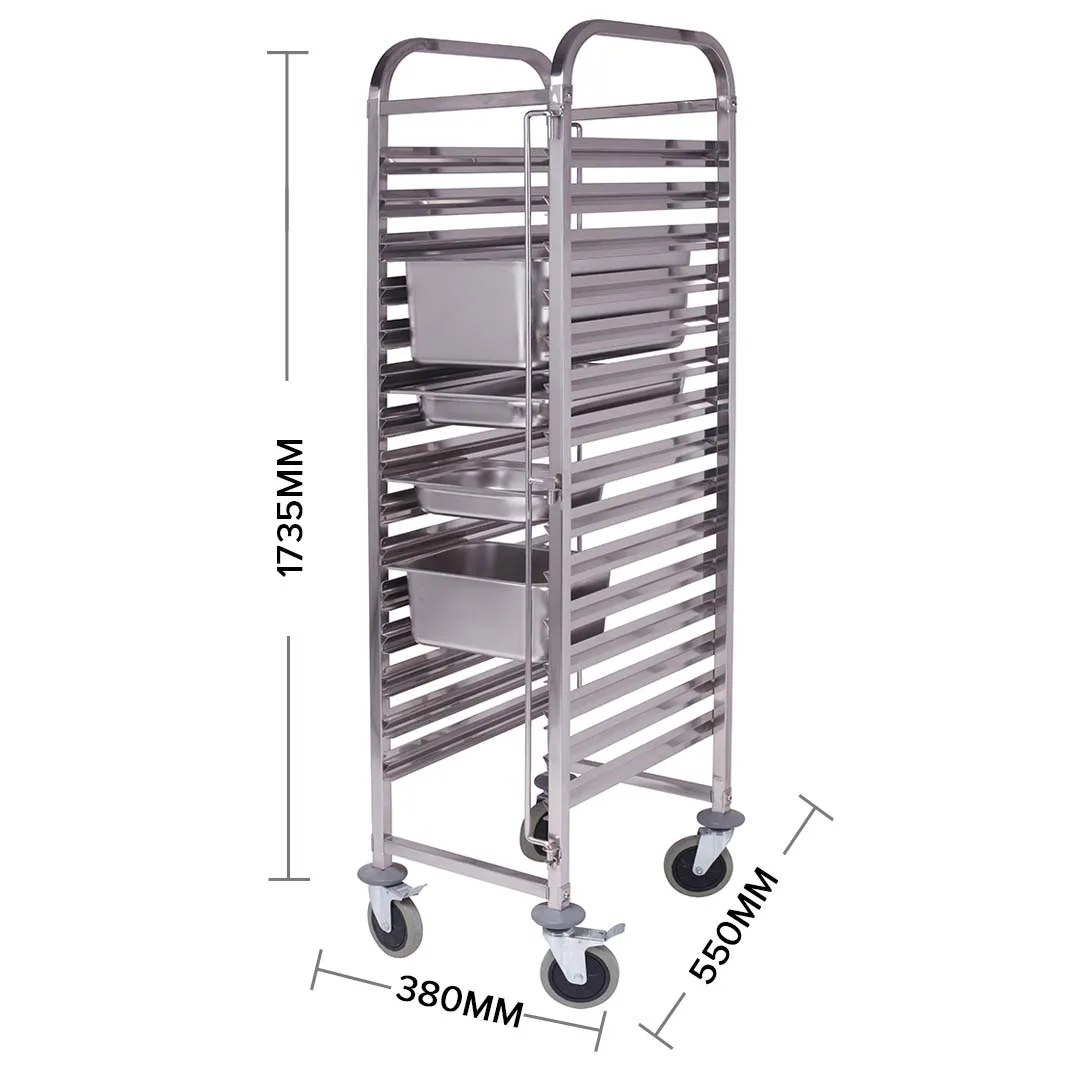 SOGA Gastronorm Trolley 15 Tier Stainless Steel Bakery Trolley Suits GN 1/1 Pans