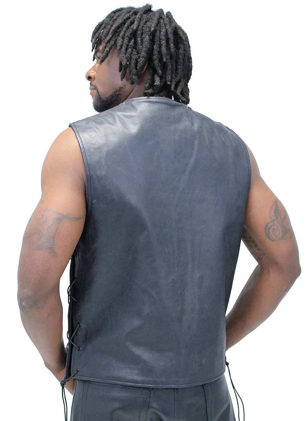 Straight Bottom Leather Club Vest w/Dual Concealed Pockets #VM6655GK ()