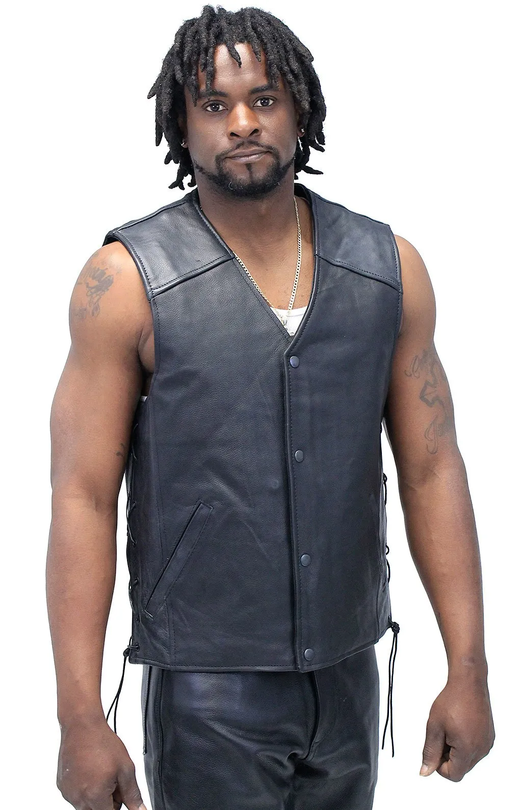 Straight Bottom Leather Club Vest w/Dual Concealed Pockets #VM6655GK ()