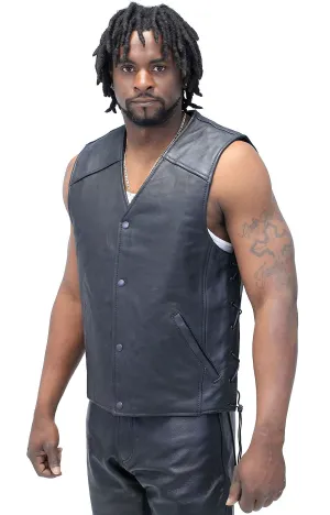 Straight Bottom Leather Club Vest w/Dual Concealed Pockets #VM6655GK ()