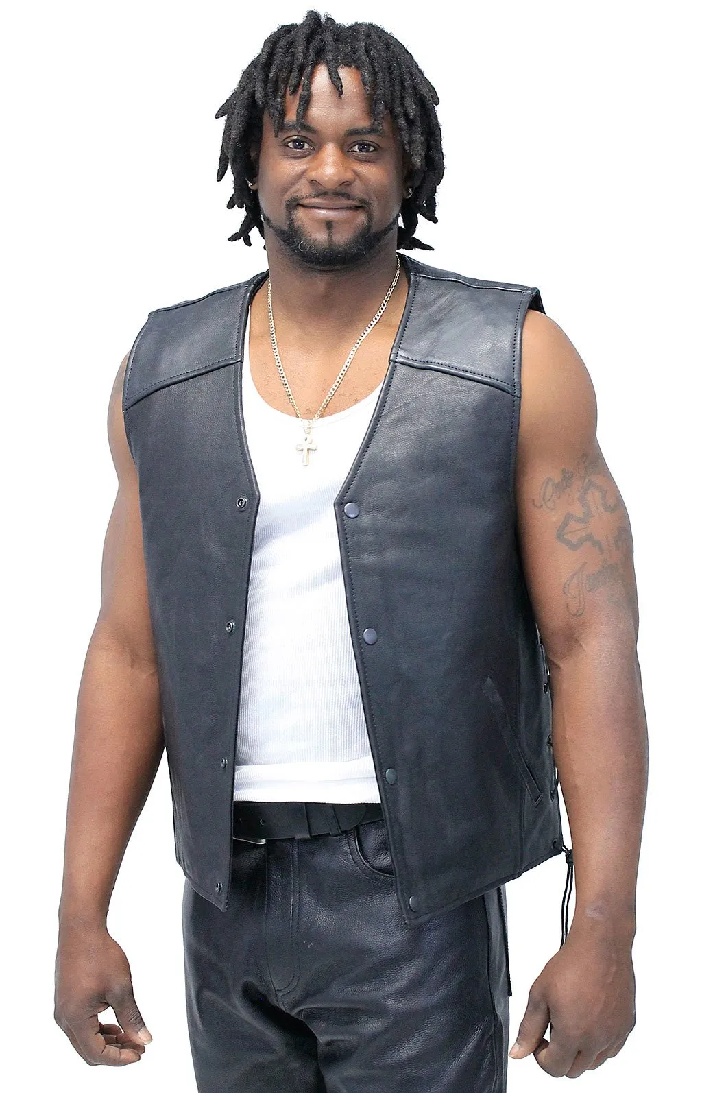 Straight Bottom Leather Club Vest w/Dual Concealed Pockets #VM6655GK ()