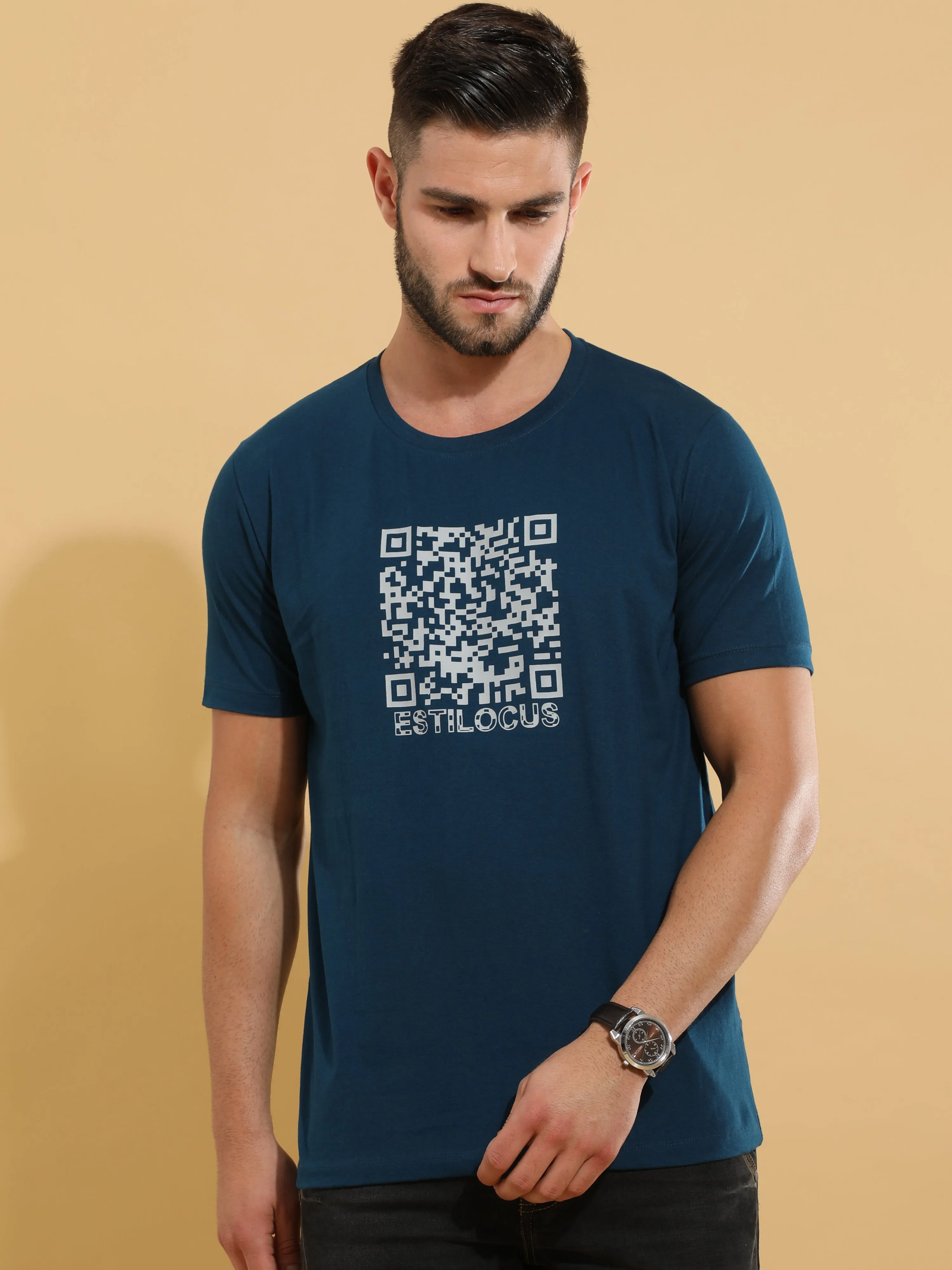 Teal Barcode Crewneck T-Shirt