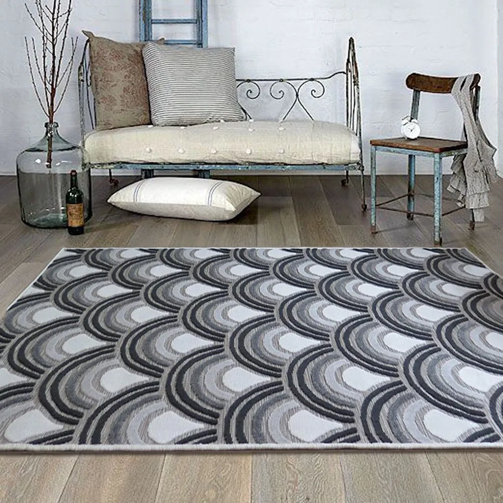 Tear Drops Geometric Wave Pattern Area Rug (Charcoal Grey/Beige/Cream, 120 x 170cm)