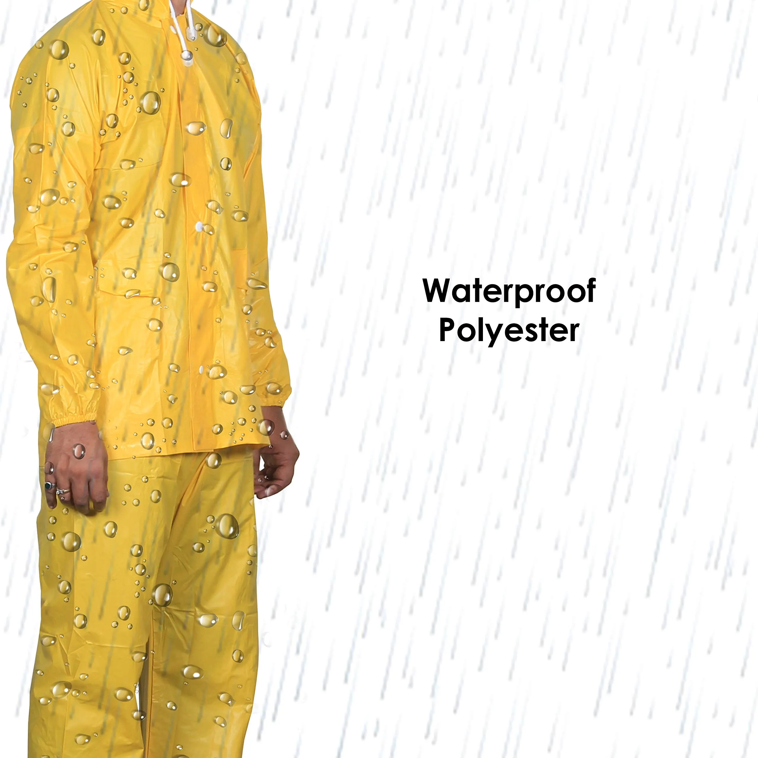 THE CLOWNFISH Flex Series Men's Polyester Waterproof Raincoat with Hood. Set of Top and Bottom Packed in a Storage Bag (Yellow, XX-Large)