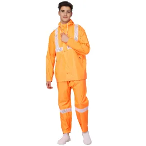 The Clownfish Gabriel Series Men's Waterproof Polyester Raincoat with Hood and Reflector Logo at Front & Back for Night Travelling. Set of Top and Bottom. Printed Plastic Pouch with Rope ( Orange, XX-Large)