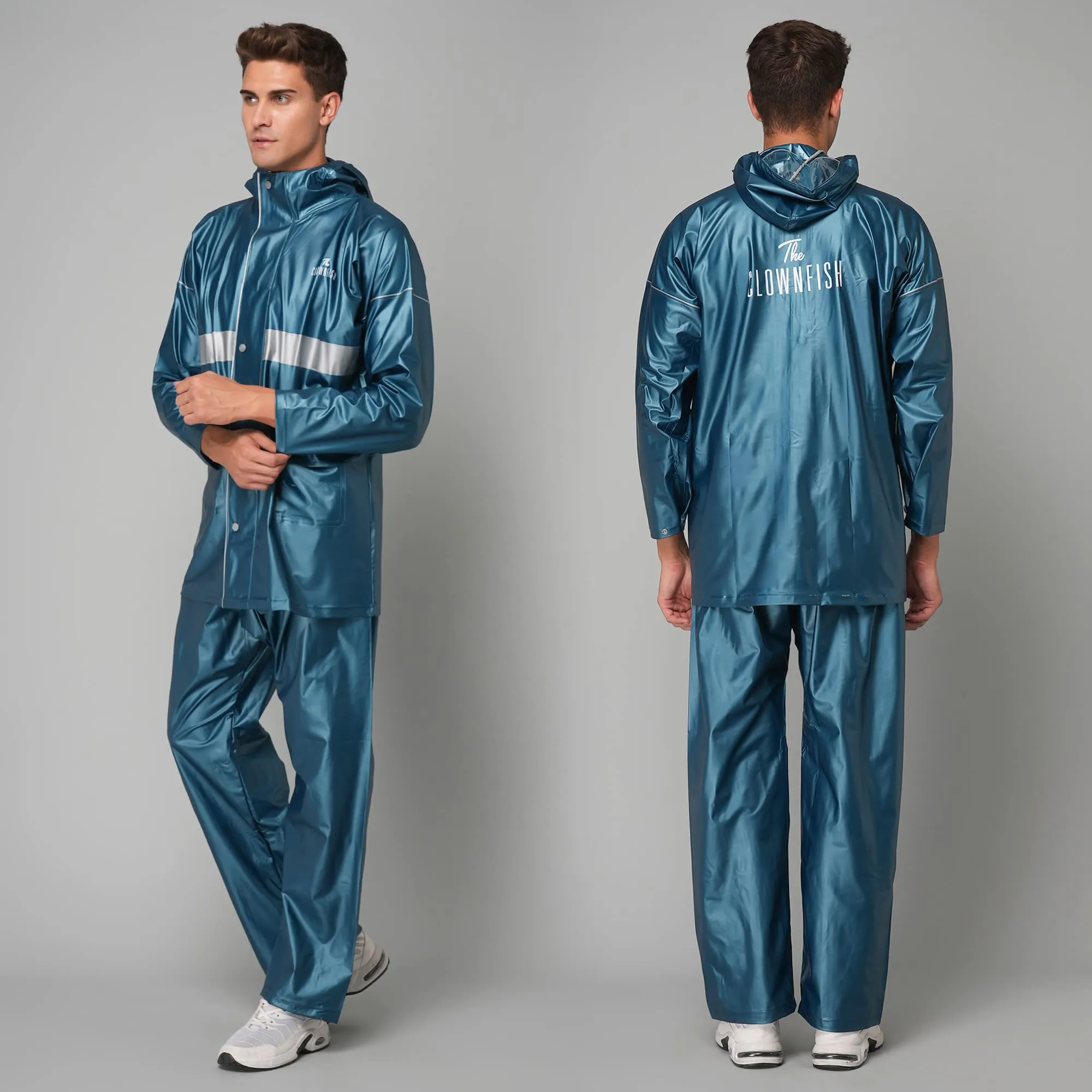 THE CLOWNFISH Rain Coat for Men Waterproof for Bike Raincoat for Men with Hood PVC Material. Set of Top and Bottom. Azure Pro Series (Bright Turquoise, XXX-Large)