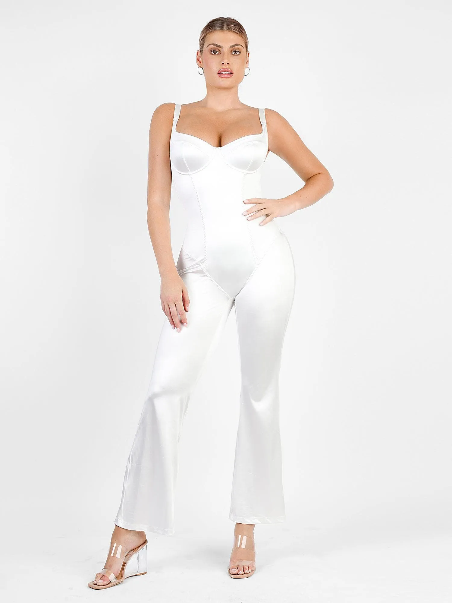 The Shapewear Jumpsuit Metallic Shiny One Piece Wide Strap For Insiders