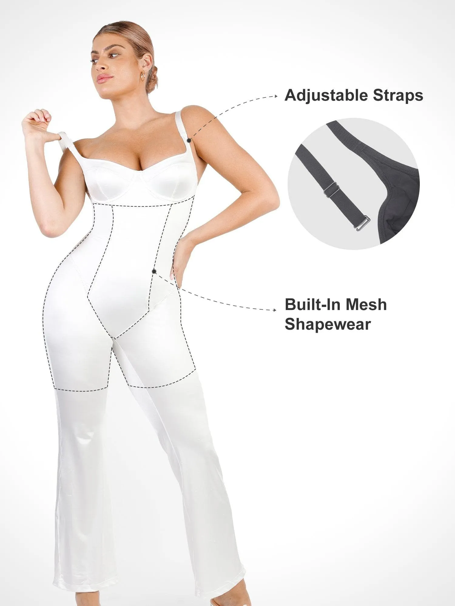 The Shapewear Jumpsuit Metallic Shiny One Piece Wide Strap For Insiders