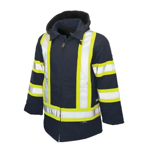 Tough Duck Men's Hi Vis Winter Safety Parka S157 | CSA Cotton Duck Reflective, 3M Scotchlite Insulated | ANSI Certified, Quick-Release Hood | Sizes XS-5XL