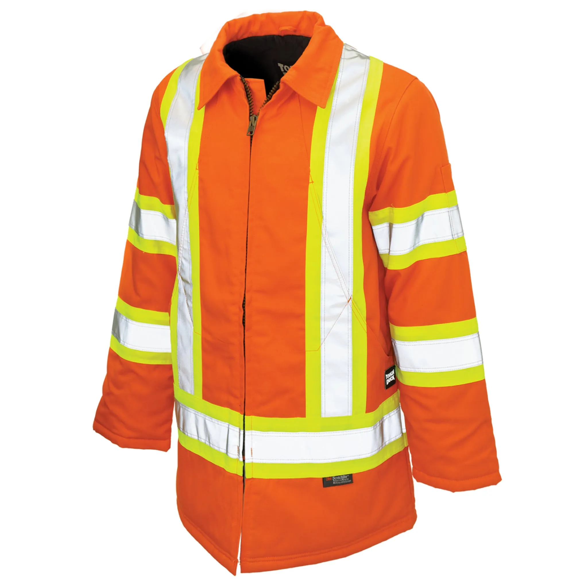 Tough Duck Men's Hi Vis Winter Safety Parka S157 | CSA Cotton Duck Reflective, 3M Scotchlite Insulated | ANSI Certified, Quick-Release Hood | Sizes XS-5XL