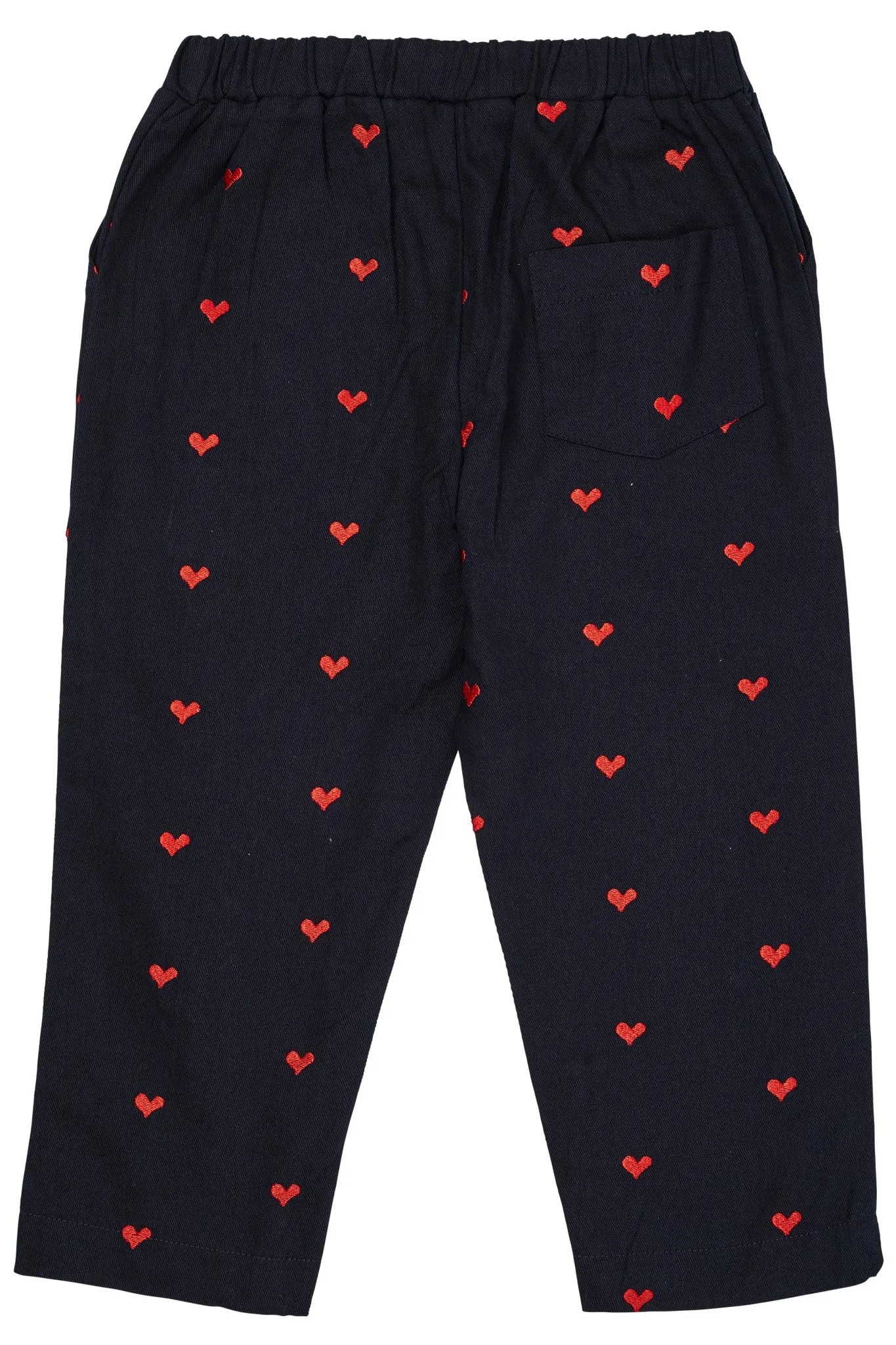 TWILL HEART PANTS - NAVY W. RED HEARTS