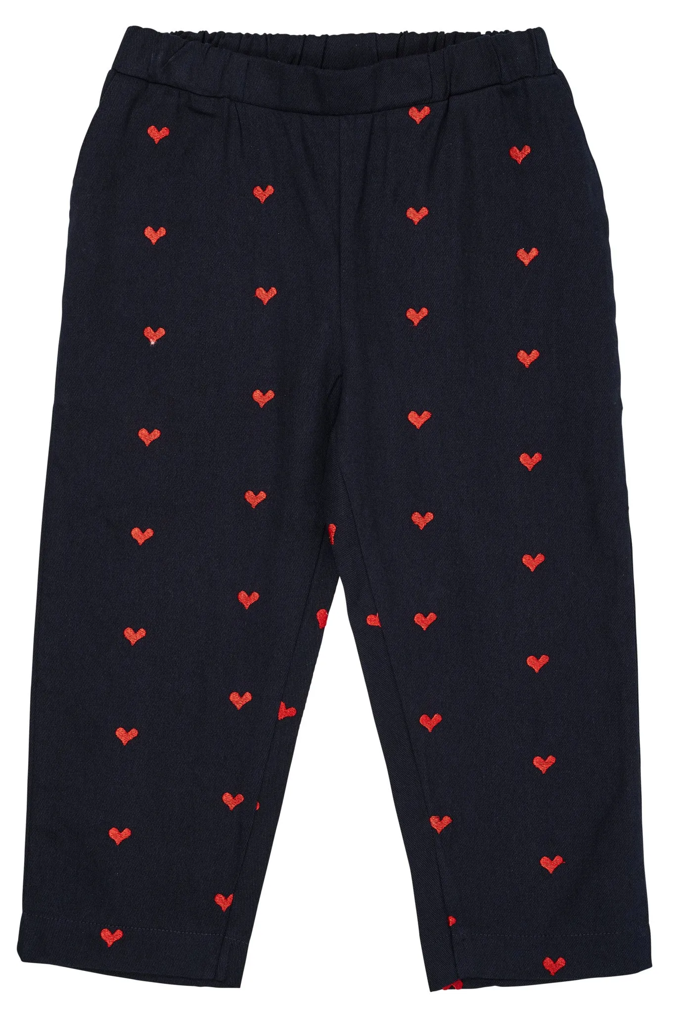 TWILL HEART PANTS - NAVY W. RED HEARTS