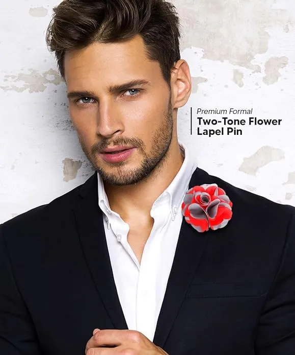 Vittorio Vico Unisex Two Tone Satin Flower Lapel Pin