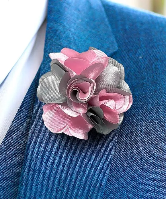 Vittorio Vico Unisex Two Tone Satin Flower Lapel Pin