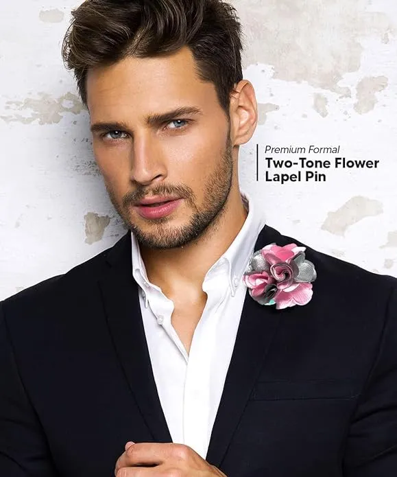 Vittorio Vico Unisex Two Tone Satin Flower Lapel Pin